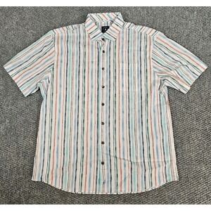 Johnnie-O Mens‎ Lqrge L White Blue Red Top Shelf Hawaiian Button Up